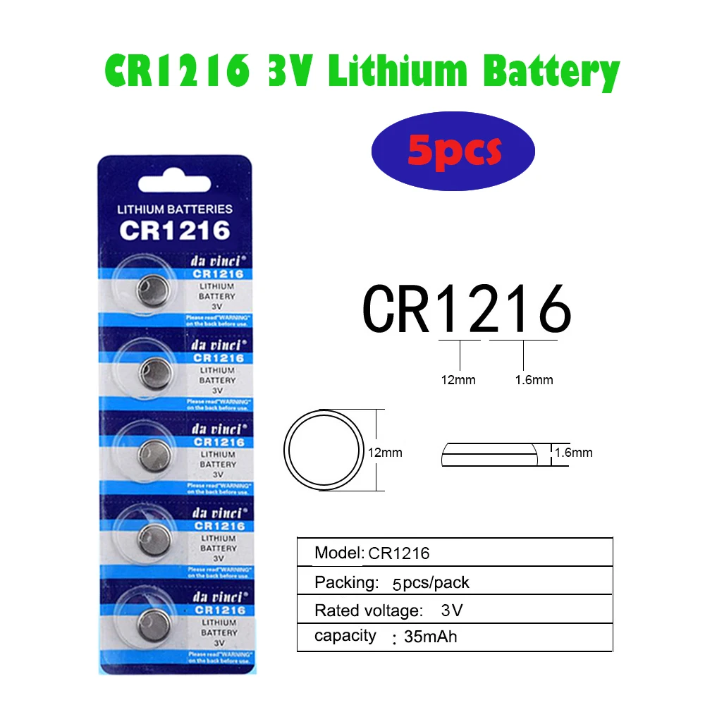 

CR1216 5Pcs=1Card 35mAh Lithium Button Battery 3V For Watch Electronic Toy Remote DL1216 5034LC BR1216 Coin Cell Batteries