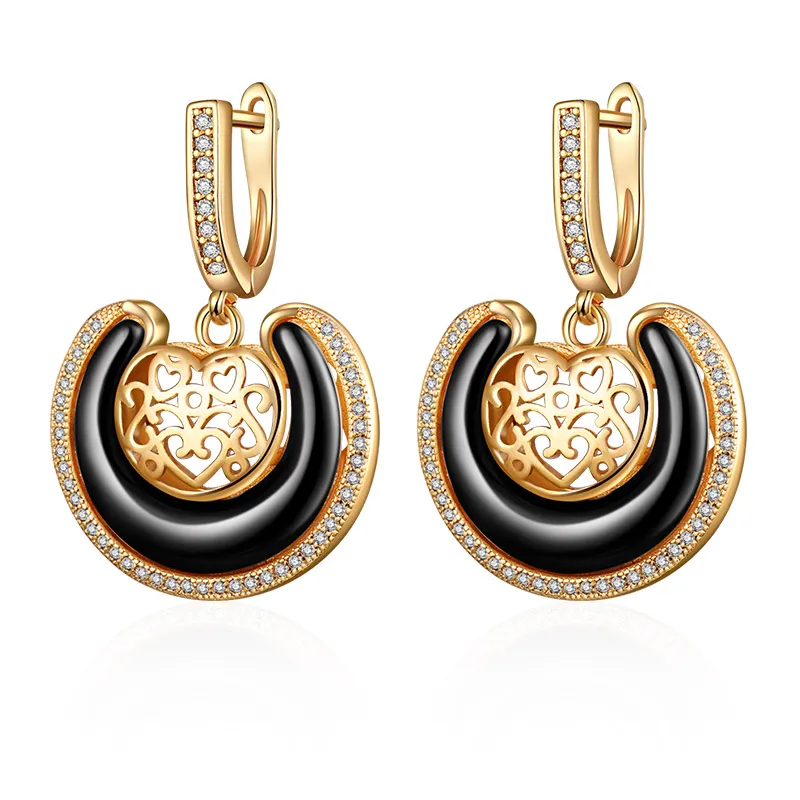 gold black MAIKALE модные дизайнерские круглые керамические серьги в форме сердца, позолоченные серебряные серьги-капли для женщин, ювелирные изделия, подарки - Окраска металла: gold black