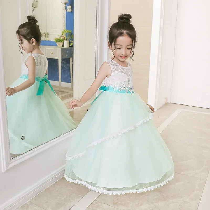 

Elegant Sweet Long Fancy Flower Girls Dress Teenagers Sequins Lace Christmas Princess Graduation Dress Kids Baby Party Clothing