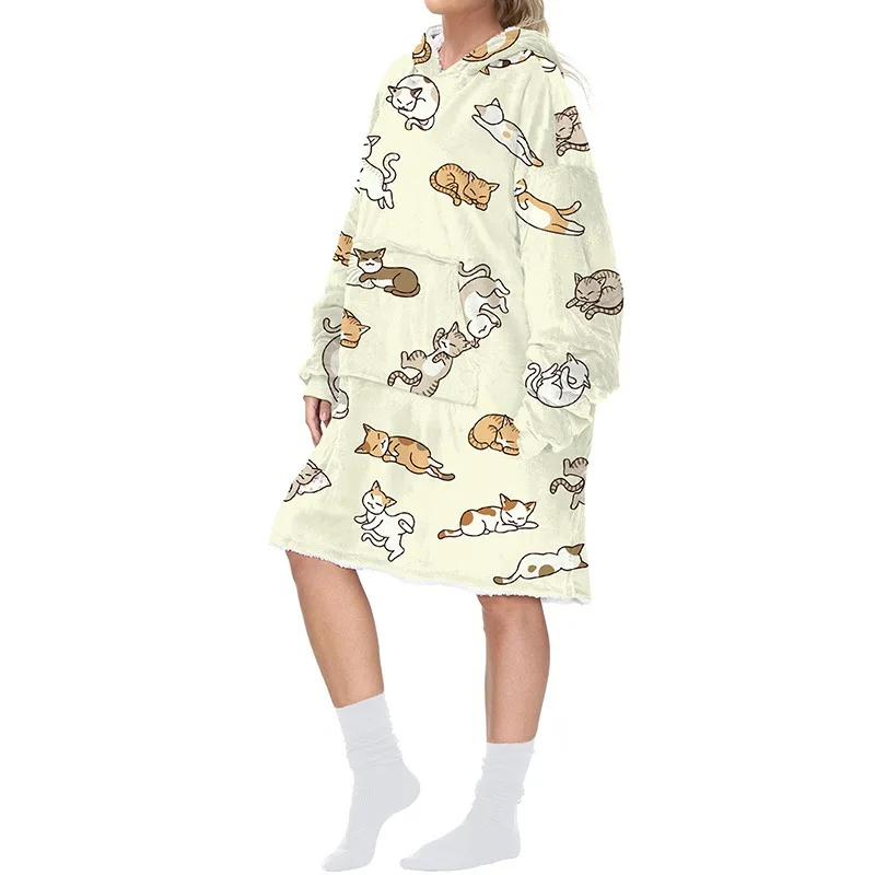 

Average size for adults Dog digital printing mink fleece wearable blanket hooded Pullover loose blanket parent child sweater