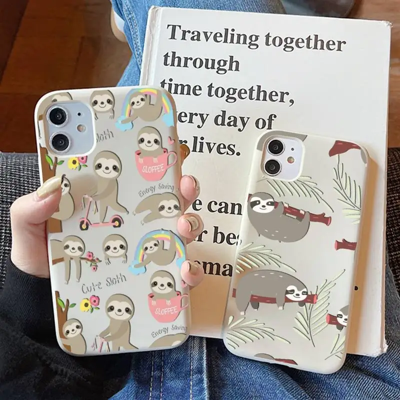 

Cute Animal sloth Phone Case Solid Color Soft Cover for iphone 13 11 Pro Max X XS Max XR 7 8 6 6S Plus Fundas