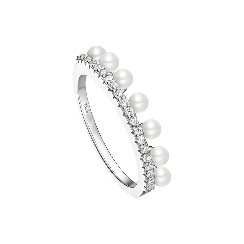

Fashion Pure 925 Sterling Silver Skirt Hem Pearls Finger Ring Pave Cubic Zirconia Stones Women Luxury Brand Party Jewelry