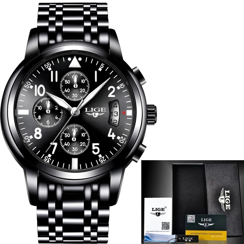 

Fashion Mens Watches LIGE Luxury Stainless Steel Waterproof Quartz Watch Men Top Brand Business Chronograph Relogio Masculino