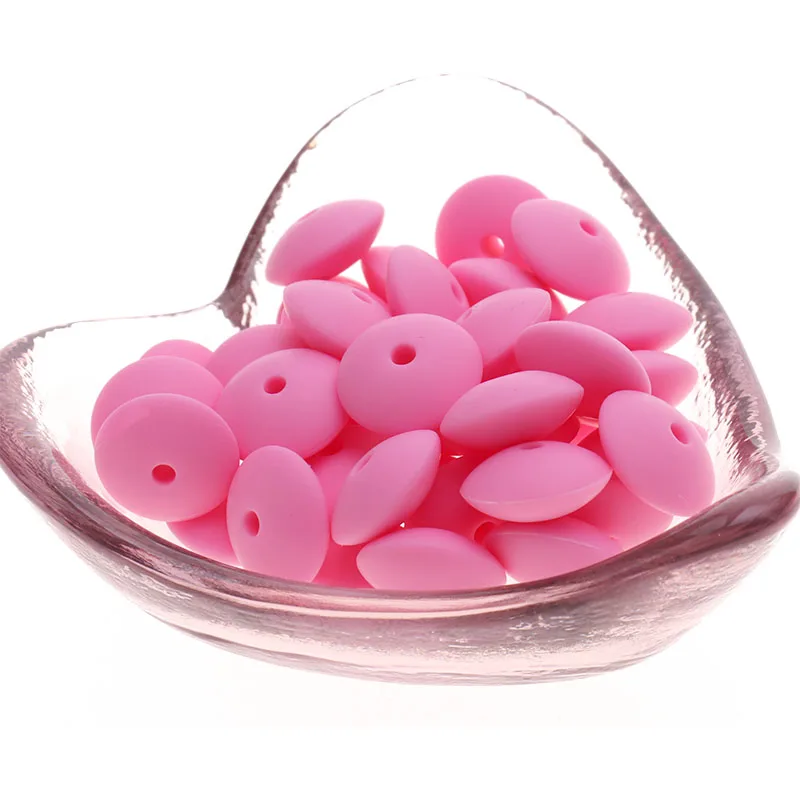 Mordedor plano de silicona para beb&eacute;, cuentas de lentejas sin BPA, collar de dentici&oacute;n para reci&eacute;n nacido, joyer&iacute;a artesanal, juguetes de enfermer&iacute;a encantadores, 100 piezas, 12mm x 6mm-1
