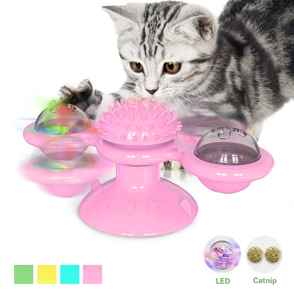 

Rotatable windmill cat toy with catnip led ball turntable teasing interactive cat toys soft scratch tickle puzzle kitten pet toy