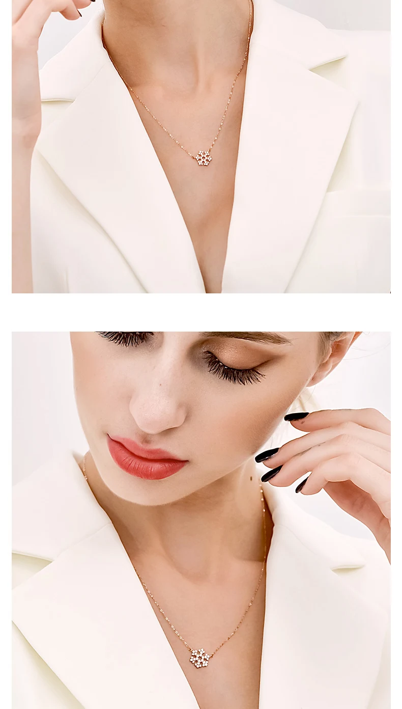 MYQAMRA 18K розовый золотой кулон-Снежинка Женская цепочка золотой кулон подарок на День святого Валентина для девушки