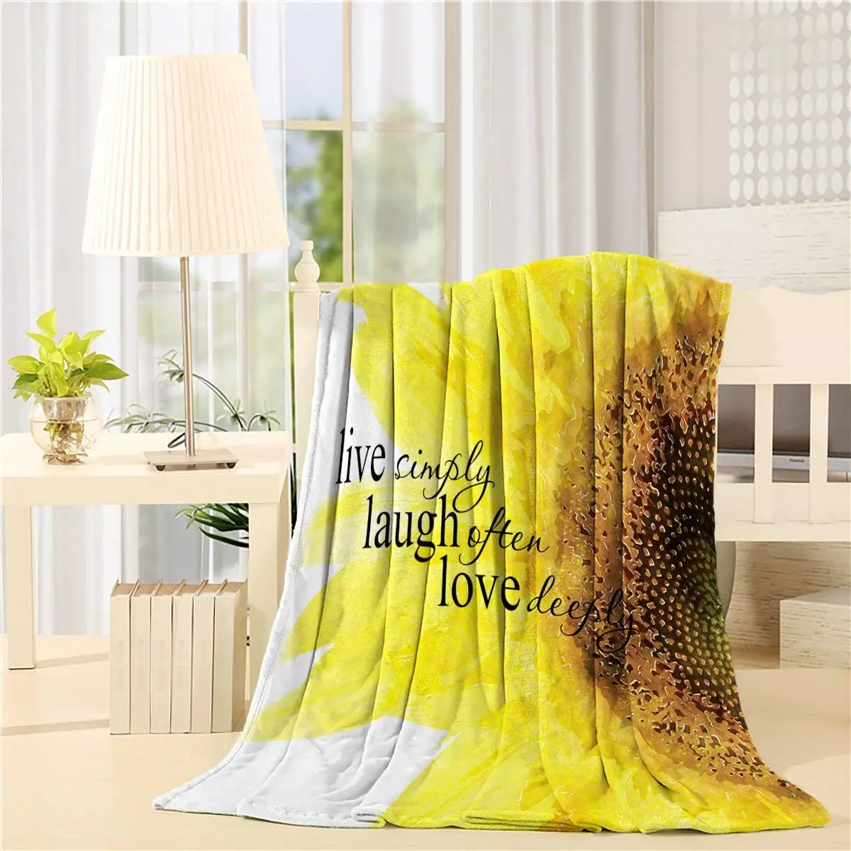 

Lightweight Fleece Blankets Reversible Throw Cozy Plush Microfiber Blanket for Bed/Couch - Queen Sunflower Live Simply Laugh