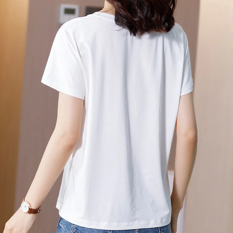 

2021 Summer New Silk T-shirt Women's Short Sleeve Loose Tops Ladies Fashion Satin Uppers