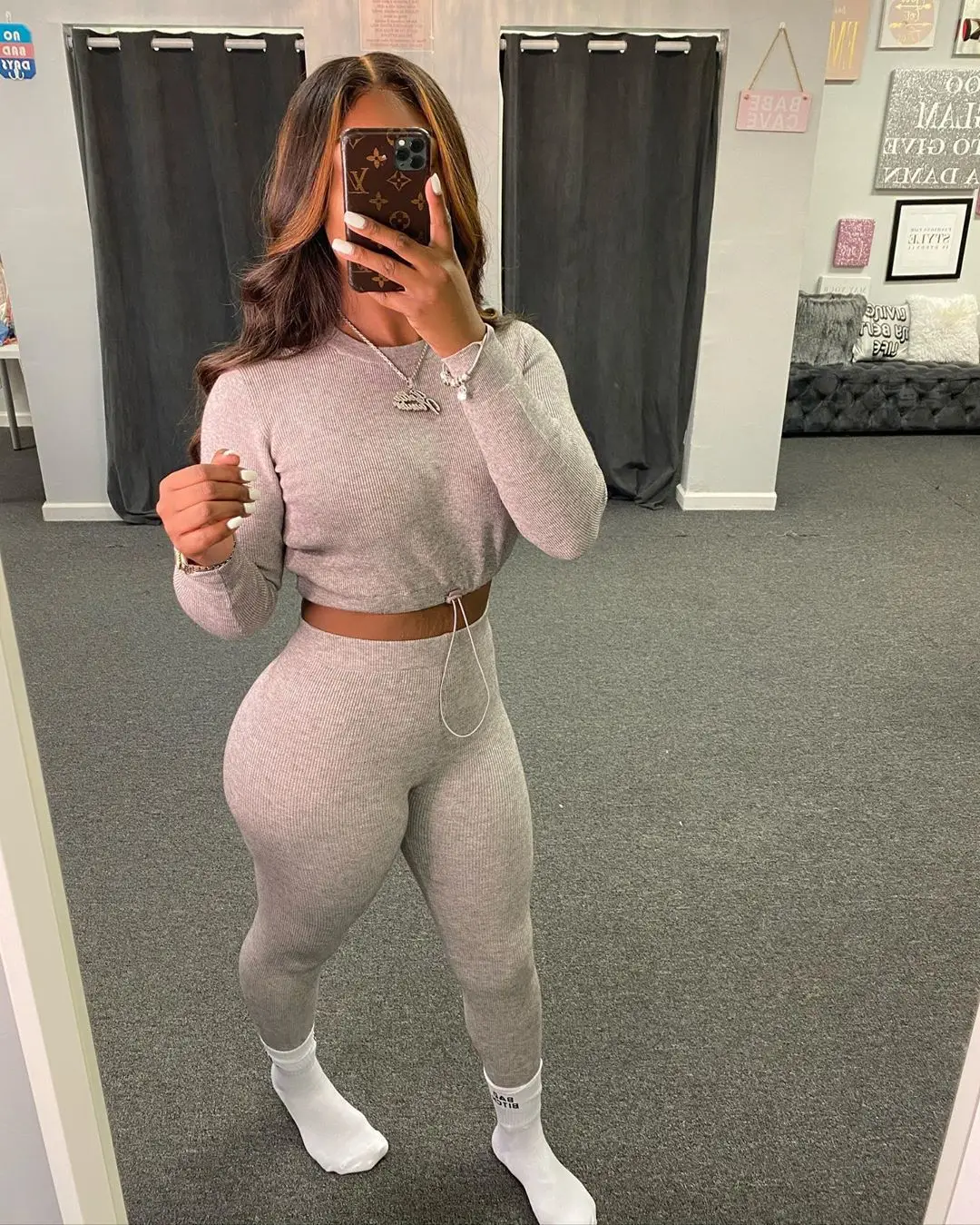 Conjunto de gimnasio para mujer, Tops de manga larga, Leggings deportivos de cintura alta, Top corto y pantalones de cintura elástica, conjunto de dos piezas