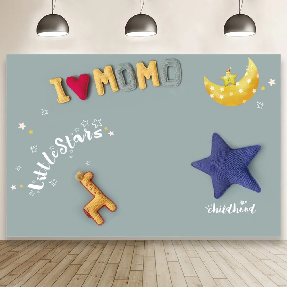 

Голубые маленькие звезды I Love Mom Фотофон для студийной фотосъемки детского дня рождения баннер стенд реквизит
