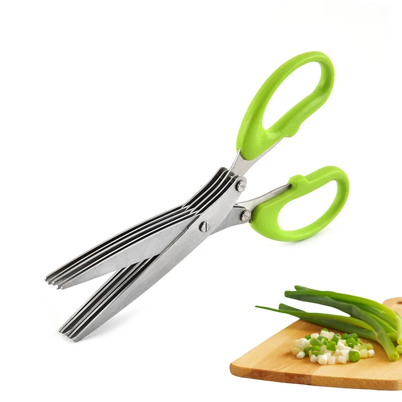 

5 Layers Stainless Steel Scissor Multifunctional Multi-Layers Kitchen Scissor Scallion Cutter Herb Laver Spices Cook Tool Cut