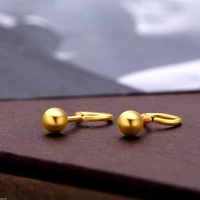 new solid pure 24kt yellow gold earrings women smooth ball stud earrings 1 1 5g ball3 5 4mm