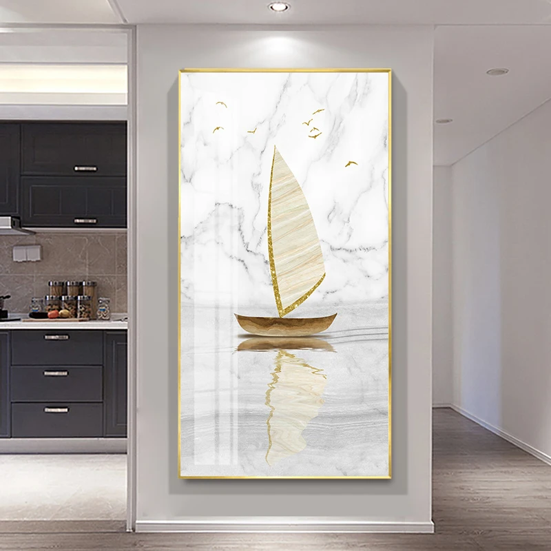 

Interior Golden Abstract Seascape Sailboat Art Canvas Printing Wall Painting Poster Picture For Office Living Room Home Decor