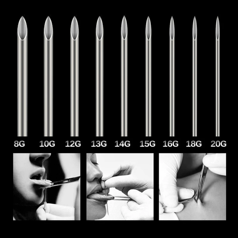 Одноразовые стерилизованные иглы для пирсинга тела уха носа языка губ пупка