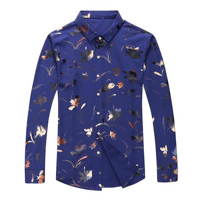 Мужская приталенная рубашка MIACAWOR Повседневная с длинным рукавом и цветочным