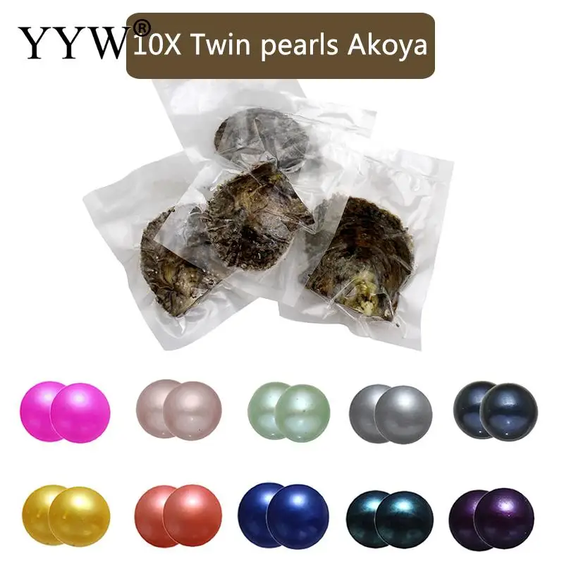 

10pcs/Lot 7-8mm Akoya Cultured Sea Pearl Oyster Beads For Diy Jewelry Making Mixed Colors High Quality Twins Wish Pearl Oyster