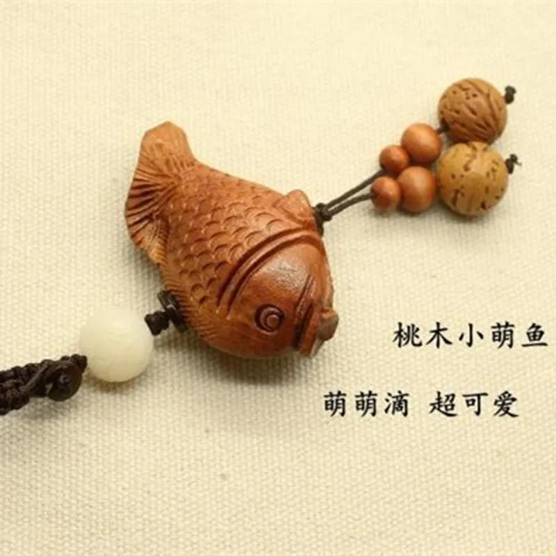 

Chinese style literary mahogany fish keychain Bodhi car key pendant pendant ornaments safe gift gift key chain keychain cute