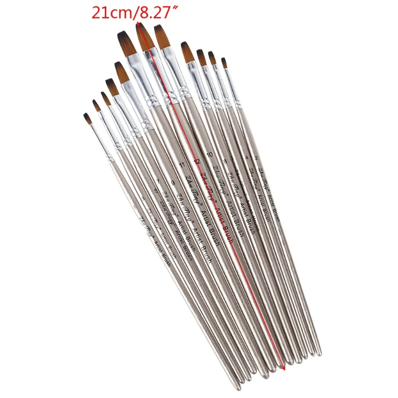 

12pcs/set Watercolor Gouache Paint Brushes Wooden Handle Nylon Hair Painting