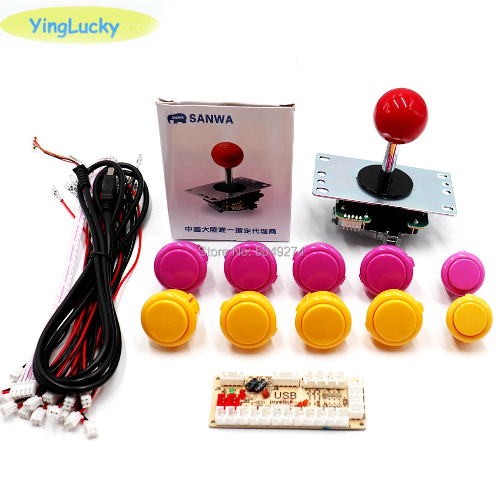 Sanwa Джойстик 8YT, OBSF 24 мм, Комплект Аркады своими руками, аркадный джойстик DIY Kit, USB кодировщик для ПК, для Аркады MAME& Raspberry Pi 3B