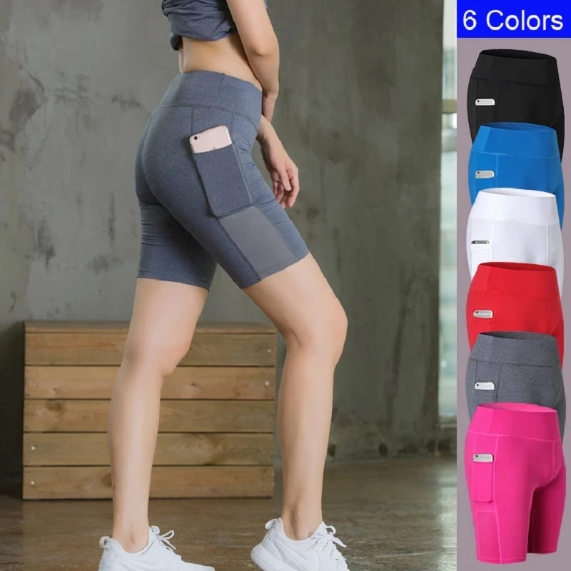 

Women Gym Shorts High Waist Lifting Push Up Tight Cycling Sports Leggings + Phone Pocket Jogging Running Fitness Short Pant