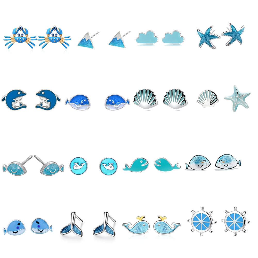 

Drop Shipping 2021 Hot Sale Style Summer Ocean Series Blue Fish Cute Crab Starfish Shell Earrings Girl's Beach Party Simple Gift