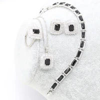 xutaayi square black gem silver wedding jewelry sets earrings for women luxury jewelry bracelet rings bridal pendant necklace