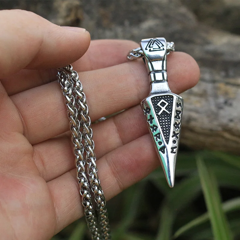 1pcs Norse Viking valknut Triangle arrow rune pendant men Cool necklace stainless steel with viking letter |