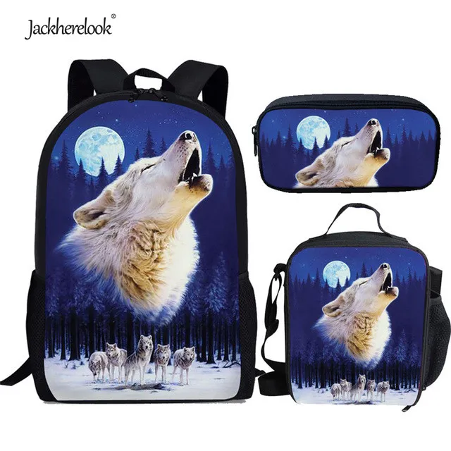 

Jackherelook Wolf Pattern Schoolbag for Boys Kids Backpack Large Capacity Bookbag for Primary School Student Durable Satchel