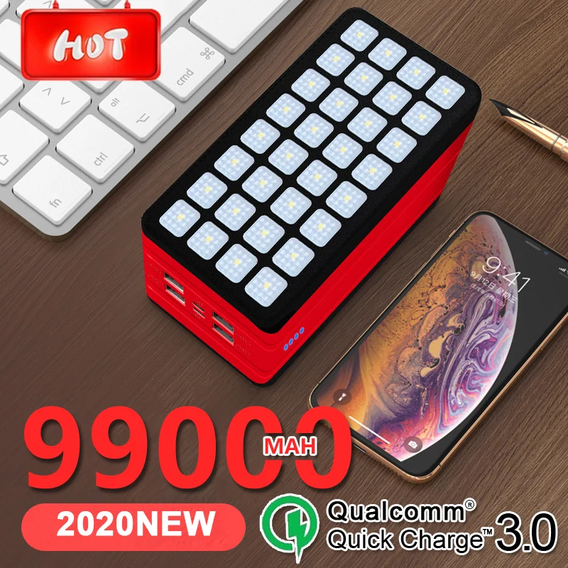 Внешний аккумулятор большой емкости на 99000 мА · ч с лампой для кемпинга