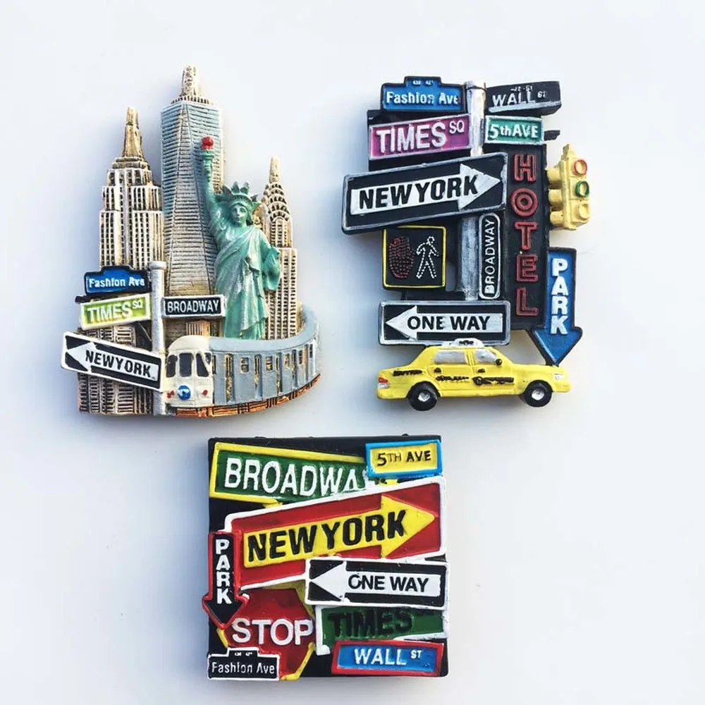 

3PCS/lot High-end USA New York City Statue of Liberty Fridge Magnet Souvenir Road Sign Refrigerator Magnets Decor Craft