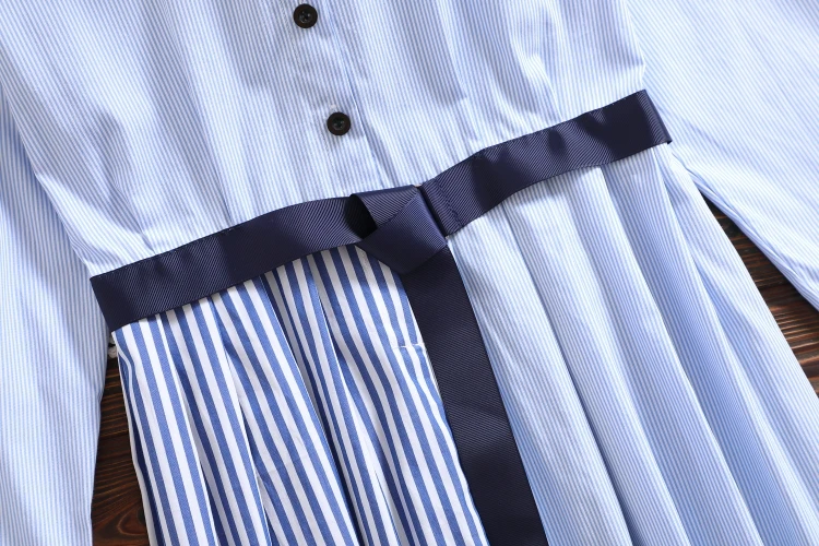 

2020 Autumn New Dress Mori Girl Waist Was Thin Fashion Long-Sleeve Dress Sweet Doll Collar Striped Stitching Shirt Dress Women