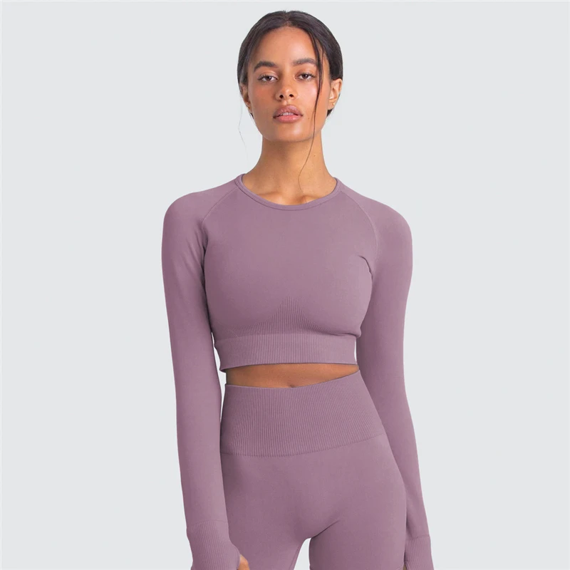 

2PCS Yoga SetÂ Seamless Leggings Sleeve Crop Top Women Gym Leggings High Waist Fitness Sports Suit