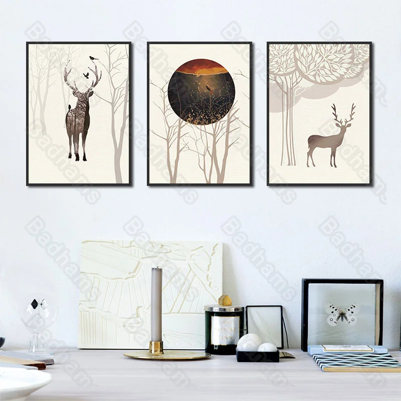 

Living Room Decoration Frameless Painting Animal Sofa Background Wall Triple Combination Bedroom Bedside Light Luxury Mural