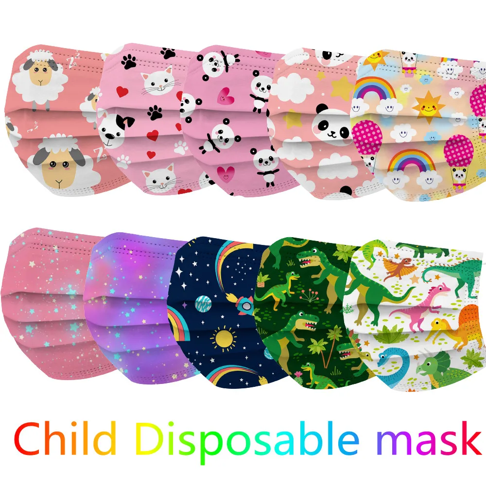 

50pc Kids Children's Mask Mascarillas Disposable Face Mask 3-layer Filter Cartoon Print Industrial 3ply Ear Loop Mouth Mask