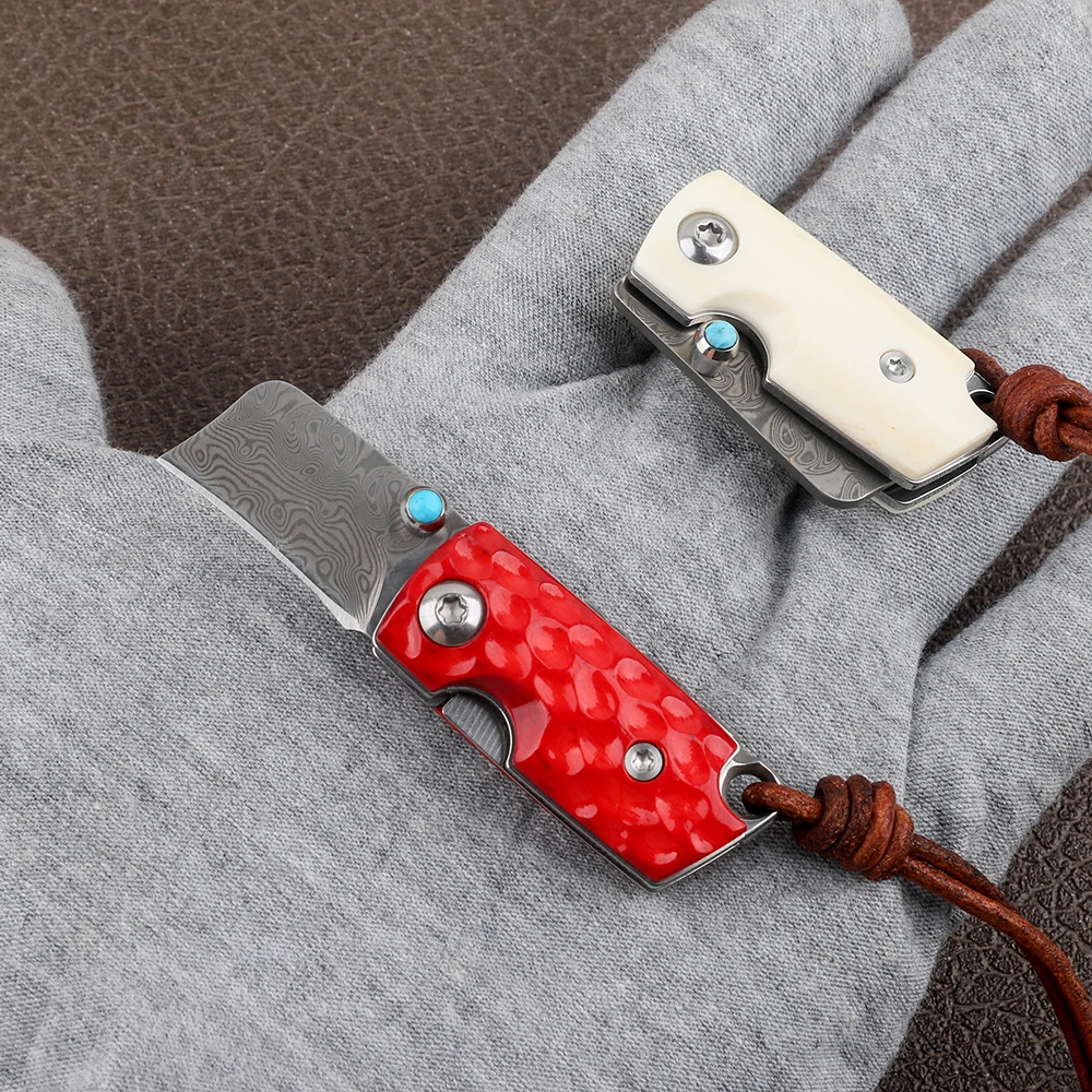 Дамасский волшебный нож складной с ручкой Ox bone Мини Тактический для кемпинга в