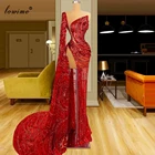 Арабские красные блестящие платья для выпускного вечера 2021, винтажные коктейльные платья на одно плечо, вечерняя одежда, платье для особых случаев с длинным рукавом