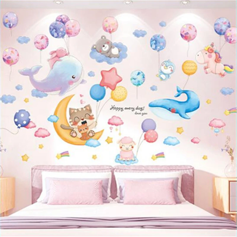 

Balloons Clouds Wall Stickers DIY Animal Pegatinas Wall Decals for Kids Rooms Baby Bedroom Nursery Home Decoration Accessories