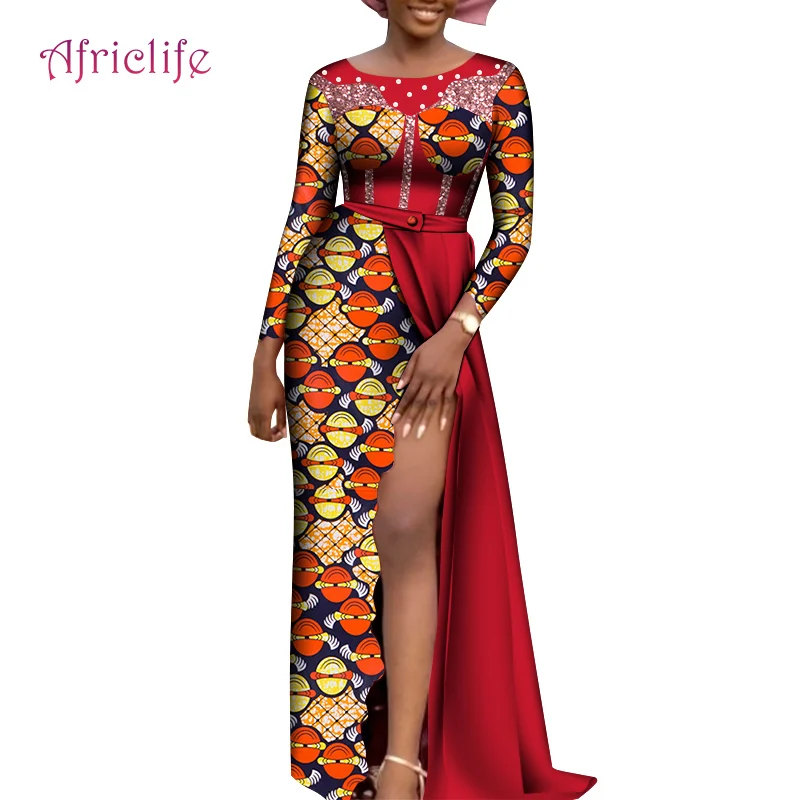 

Элегантное женское платье с длинным рукавом Одежда с Африканским принтом модная Лоскутная одежда больших размеров для вечерние ринки и сва...