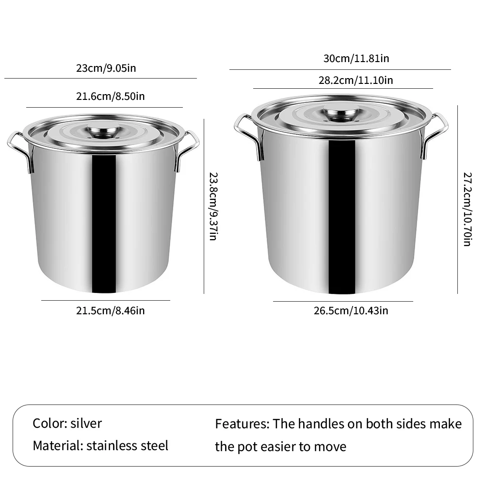 

Stainless Steel Thickened Soup Pot With Lid And Handle Large Capacity Stew Pot Rice Bucket Milk Pot Kitchen Cookware Tools