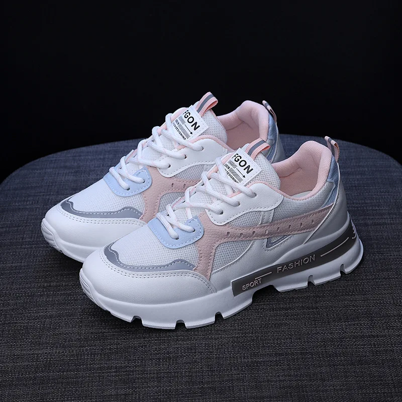 

Sports Shoes Women's Shoes 2021 Spring and Autumn New Students Running Casual Breathable Old White Shoes Thick-soled Shoes