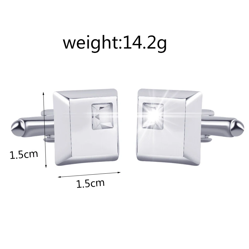 

A Pair High Quality Trendy Silver Color Square Cufflinks Classic Men Luxury Blue White Crystal Cuff Links French Shirt Cufflink