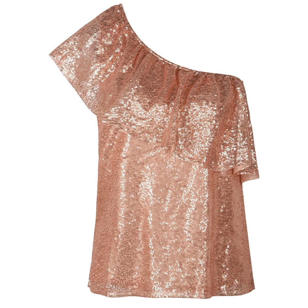 Руководство prettyguide для женщин на одно плечо с блестками топы рюшами сексуальная