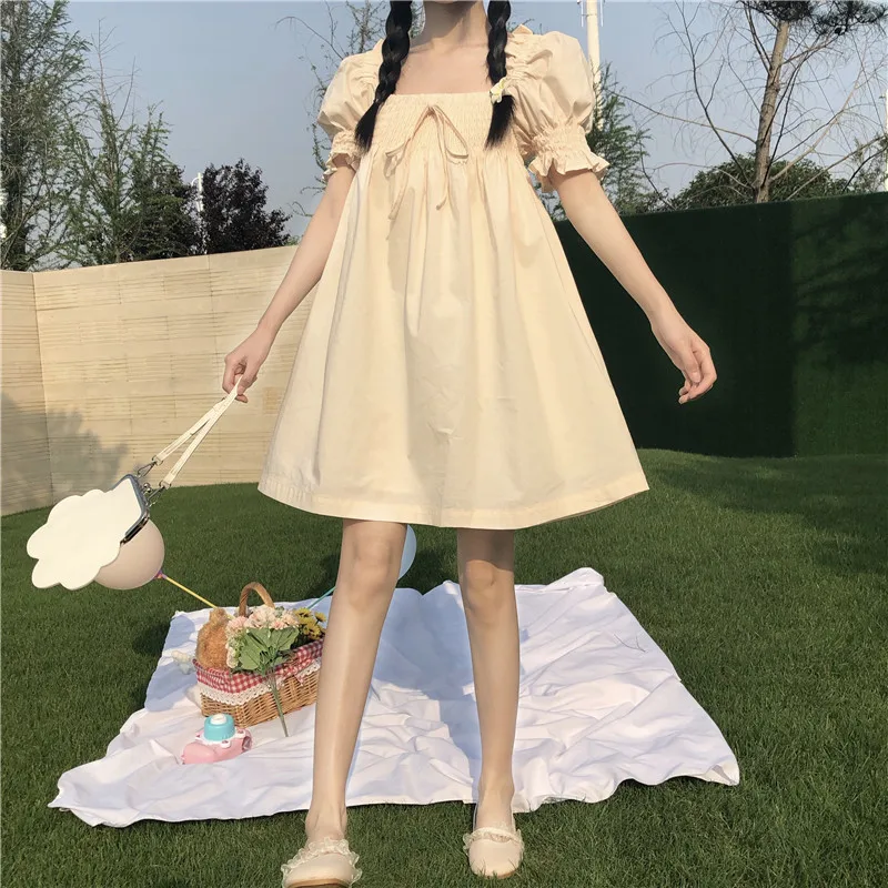 Женское милое платье принцессы с короткими рукавами в стиле колледжа летнее для