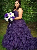 grape purple organza ruffles plus size wedding dresses strapless pleated tiered layered skirt a line bridal gowns customize