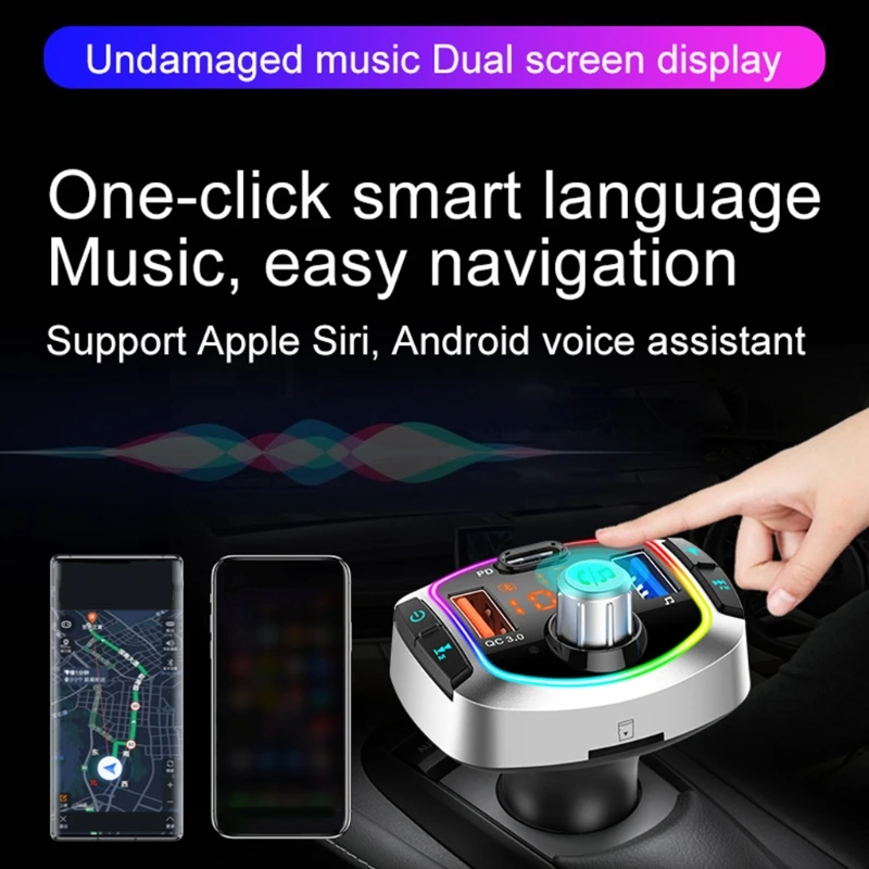 Автомобильный Bluetooth 5 0 беспроводной fm передатчик быстрая зарядка с двойным USB PD3.0