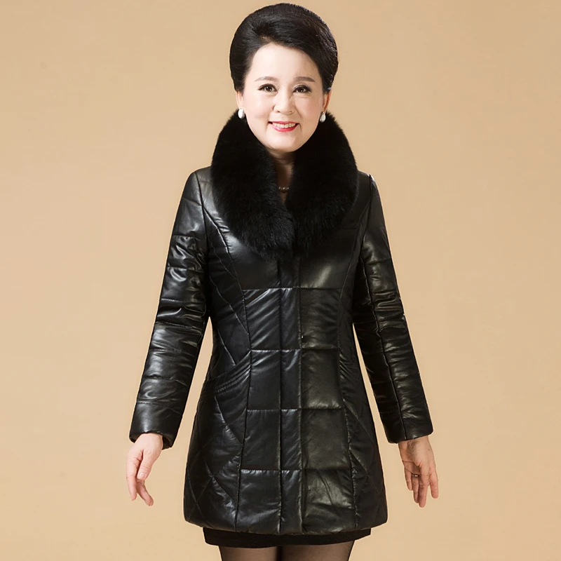 S-8xl Plus Size Middle-aged Elderly Women's Genuine Leather Jackets Real Fox Fur Coats Waterproof 2020 Elegant Thick Warm Parkas