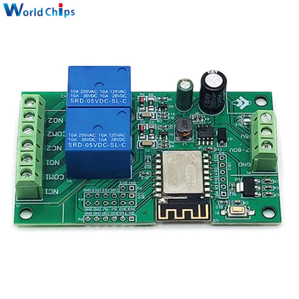Релейный модуль ESP8266 ESP-12F Wi-Fi 2-канальный сетевой коммутатор 5 В/8-80 в для ARDUINO IDE