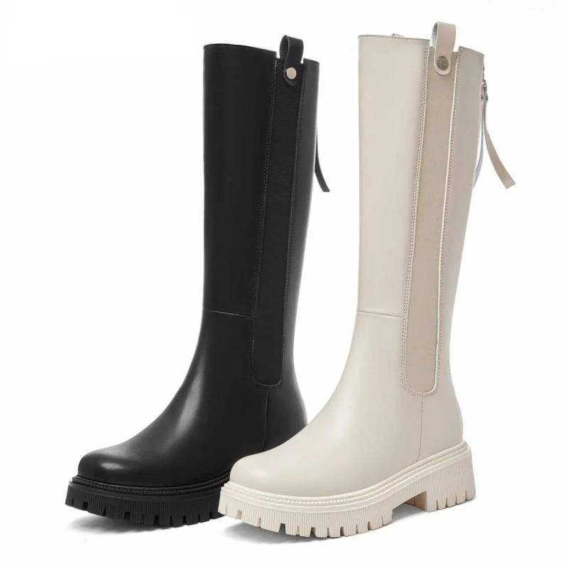 

Женские сапоги до колена, сапоги из искусственной кожи на толстом высоком каблуке, мотоциклетные сапоги, новый дизайн, женские высокие сапо...