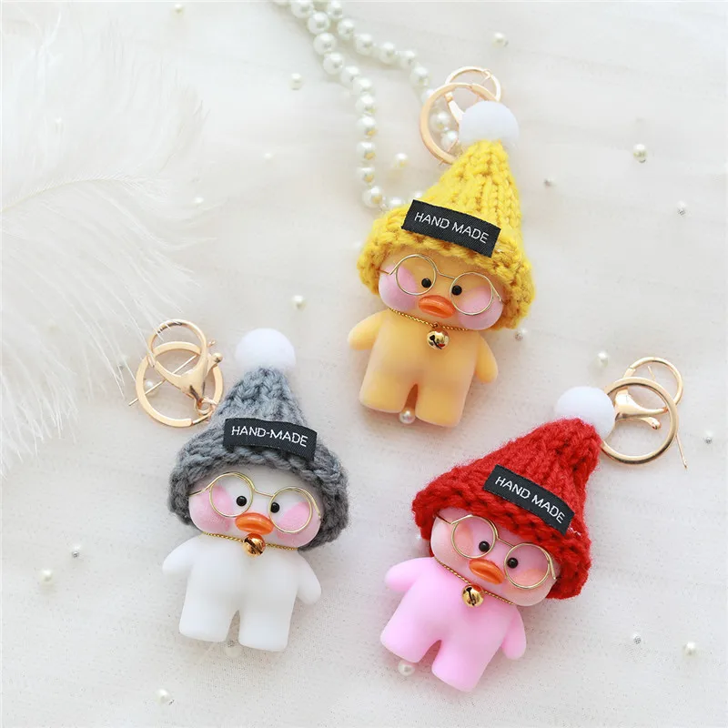 10CM Cute Lalafanfan Duck Keychain Kawaii Cafe Mimi plush toy Duck Action Figure Keychain Bags Decor Toy Children Gifts