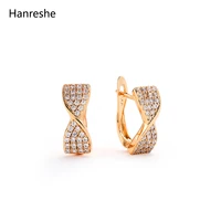 hanreshe geometry stud earrings mini zircon female punk jewelry wedding quality copper earrings woman gift accessories